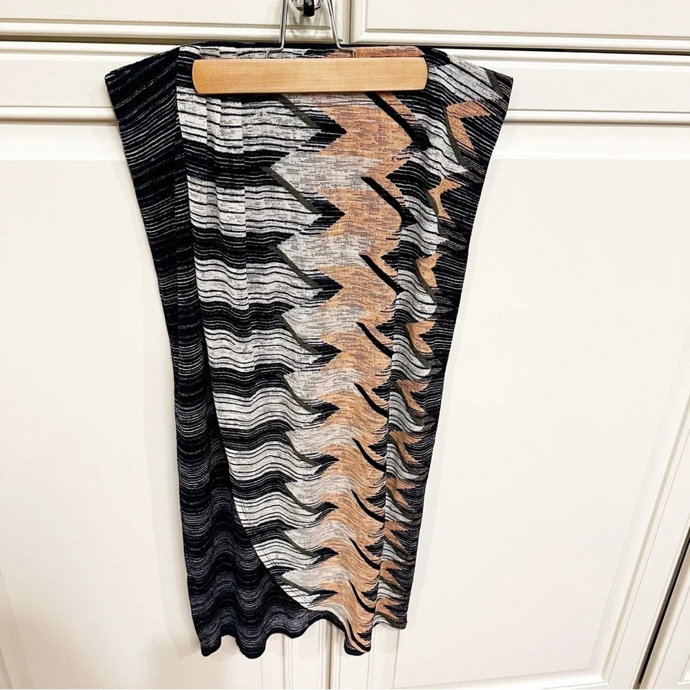 Anthropologie Maeve Plata‎ Chevron Women’s Stretch Midi Skirt Faux Wrap Large